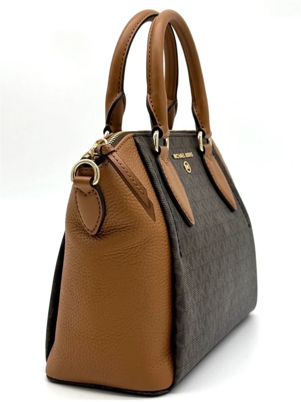 Michael Kors Sienna Medium Logo and Leather Messenger Bag Brown/Acorn